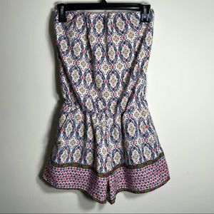 Peach Love California Boho Print Strapless Romper